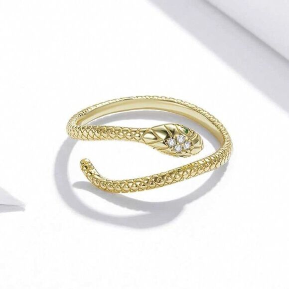 Minimalist 925 Sterling Silver 18K Gold Plated Adjustable Textured Snake Ring - Picture 7 of 7